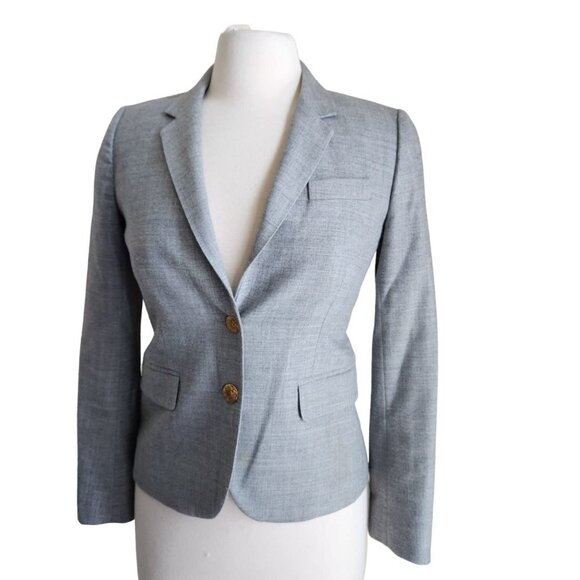 J. Crew Women Size 0 Schoolboy Blazer Gray Wool‎ Blend Gold Buttons - Picture 1 of 15